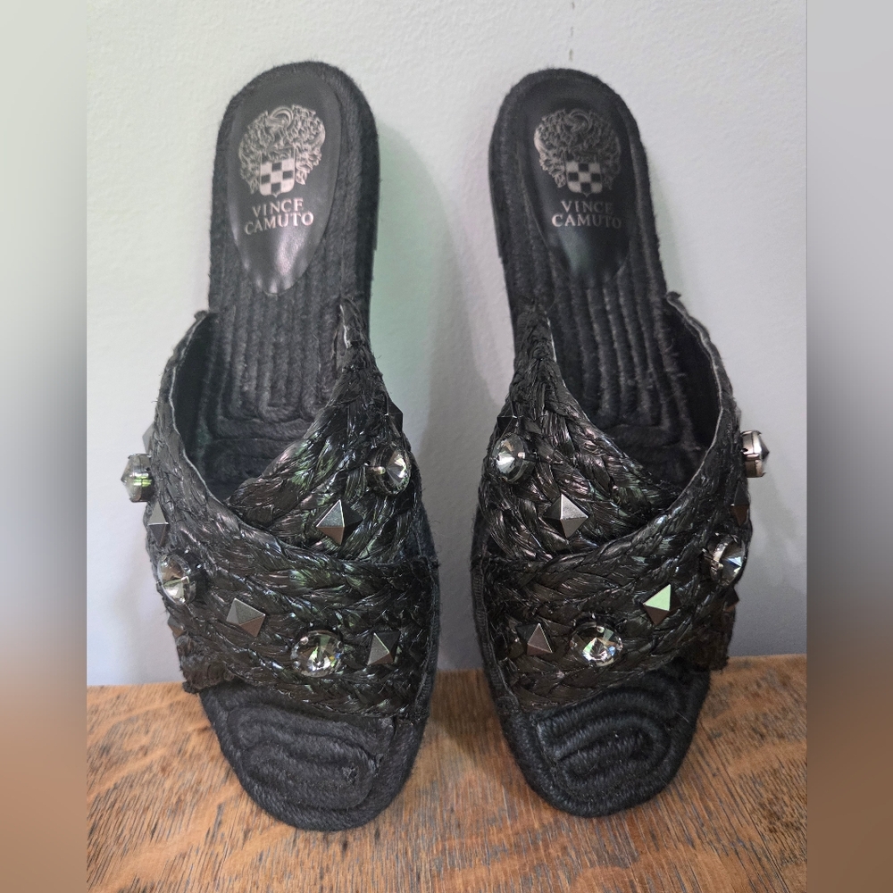 Vince Camino Jermindi Black Raffia Sandals